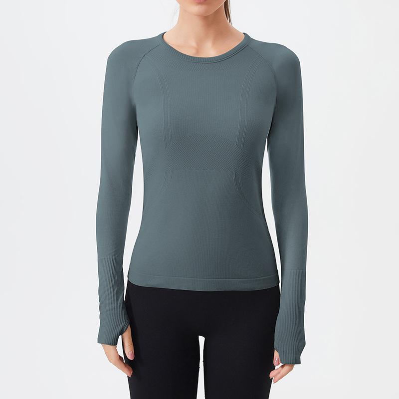 

Женский быстросохнущий бесшовный свитер для йоги с длинными рукавами — дышащий, облегающий для бега и фитнеса Large