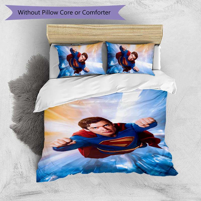 Superman Pattern Printed 3PCS Bedding Set, Soft Skin-Friendly Washable Duvet Cover & Pillowcases Set