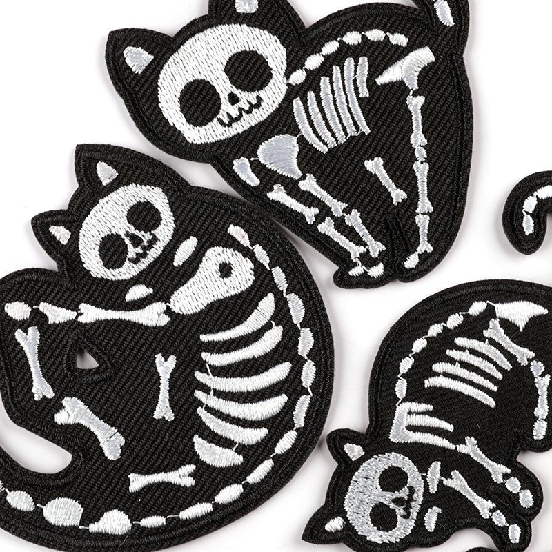 Halloween Skull Kitty Embroidered Patch - DIY Clothing Accessory