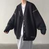 Autumn Winter American V-Neck Jackets Casual Single-breasted Men's Clothing Fashion Bright Line Decoration Loose Vintage Coats