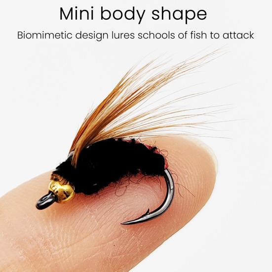 50Pcs/Box Fly Fishing Lure with Sharp Hook Realistic Bionic Floating Feather Fly Fishing Bait Freshwater Saltwater Bass Trout Fishing Accessories