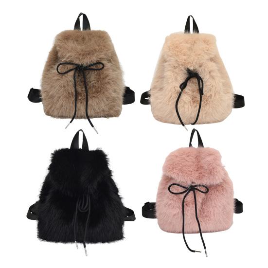 Fuzzy Backpack Faux Fur Fluffy Daypack Drawstring Closure Casual Furry Backpack