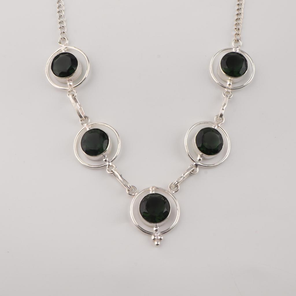 Green Tourmaline Gemstone Silver Necklace, 925 Sterling Silver Pretty Homemade Necklace, October Birthstone Gift, RN-2-12