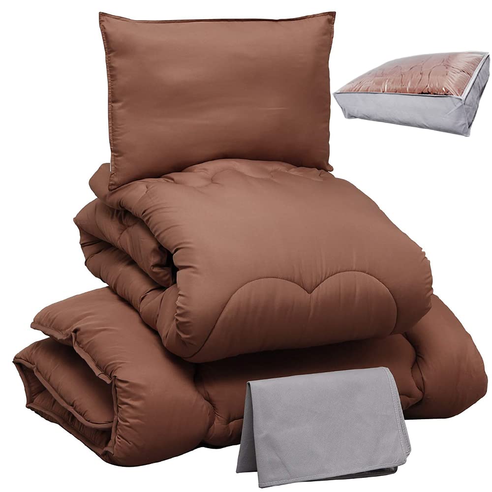 Iris Plaza Fully washable futon hollow polyester comes with a neat storage smooth and moist peach skin finish brown 4-piece set, semi-double, cotton,