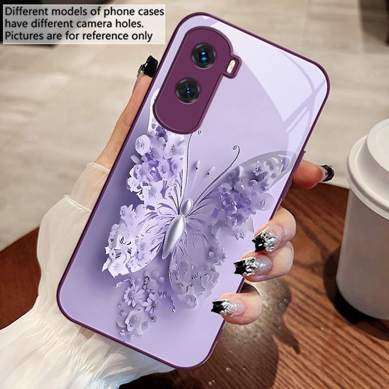 Green Flower Butterfly For Honor 30 50 50SE 70 Pro 90 200 200Pro Magic 4 5 7 Lite X9c Smart X50i Plus X9 X30 Glass Phone Case