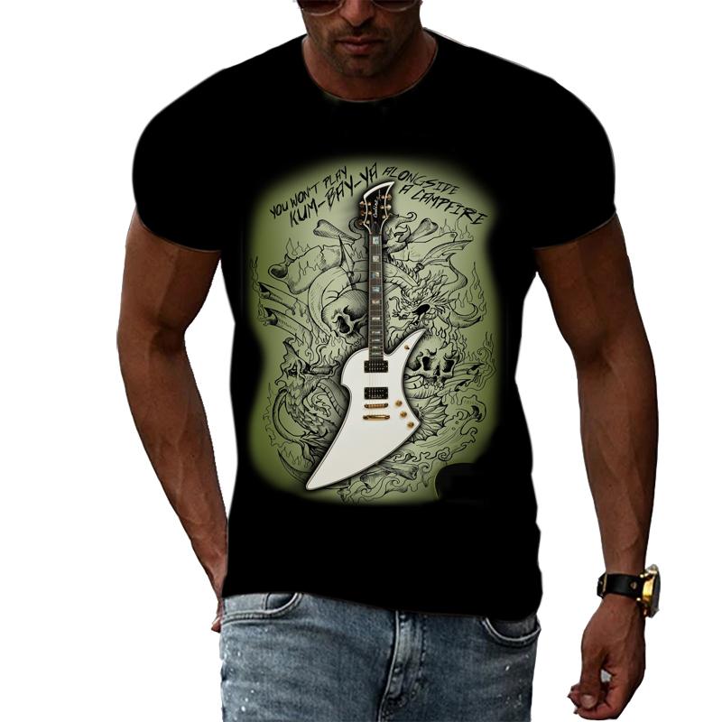 

Новые летние модные футболки с рисунком музыкальной гитары для мужчин, повседневная футболка с круглым вырезом в уличном стиле и принтом в стиле хип-хоп, Харадзюку, с коротким рукавом S