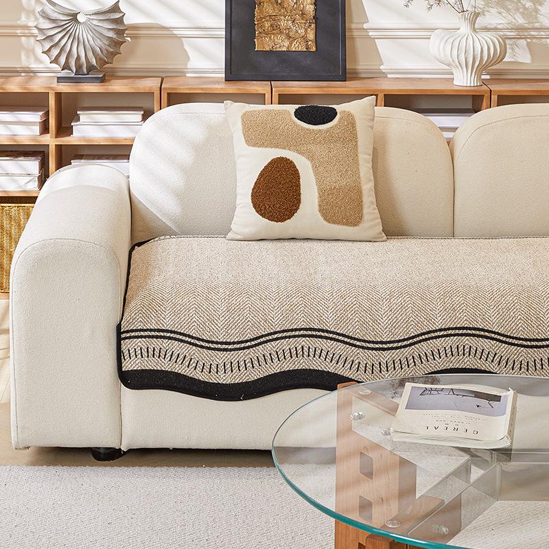 Premium Leather Sofa Cushion Plush  New Four-Season Universal Fixed Non-Slip Straight Row Seat Cushion Cover Cloth Cover