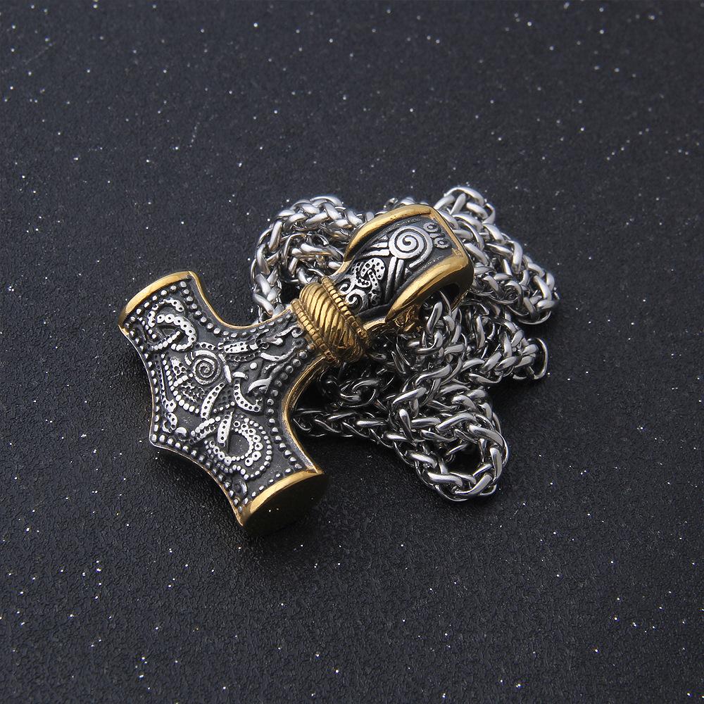 Skandinavischer Anhänger Punk-Halskette für Männer Thor Hammer Mjolnir Wikinger Amulett Hammer Nordischer Schmuck Metallkette Anhänger Schmuck