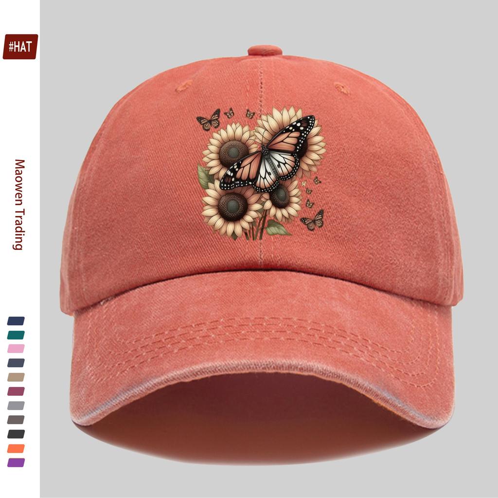 Pc Pcs Vintage Butterfly Sunflower Trucker Cap Adjustable Snapback Washed Baseball Hat Suitable for Men Women Lightweig