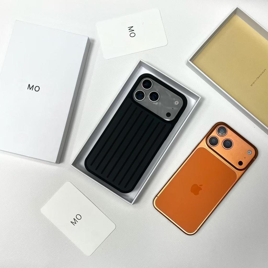 INS Unique Creativity for RIMOWA Business Luggage Case for IPhone 17 Pro Max 16 15 14 13 3D Corrugated Stripe Stylish Aluminum Alloy Anti-drop Cover