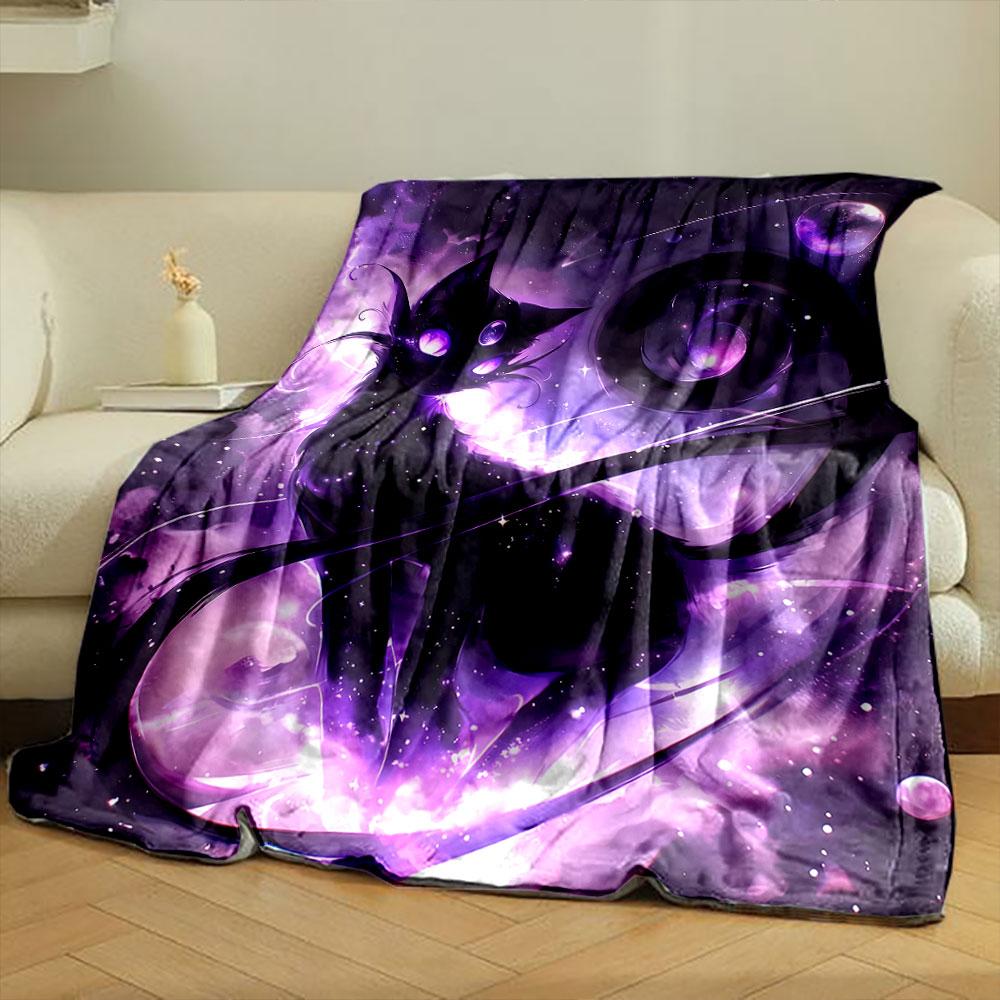 Lila Galaxie Motiv Schwarze Katze Decke Schlafzimmer Decke für Wohnzimmer Couch Mittagspause Weicher Überwurf für Freund's Festival Geschenk