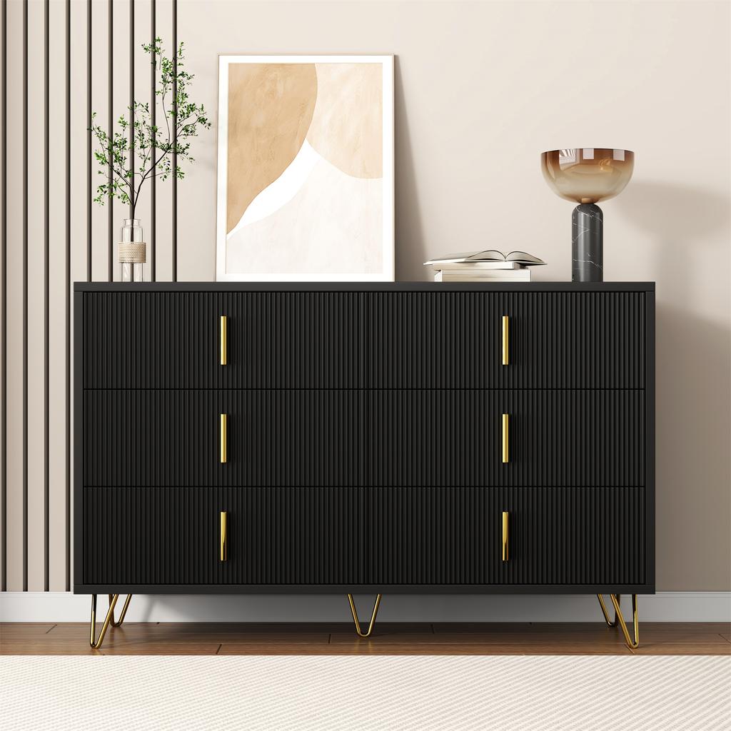 Elegant Sideboard with Modern Design, Chest of Drawers and Lots of Storage Space, Gold Handles
