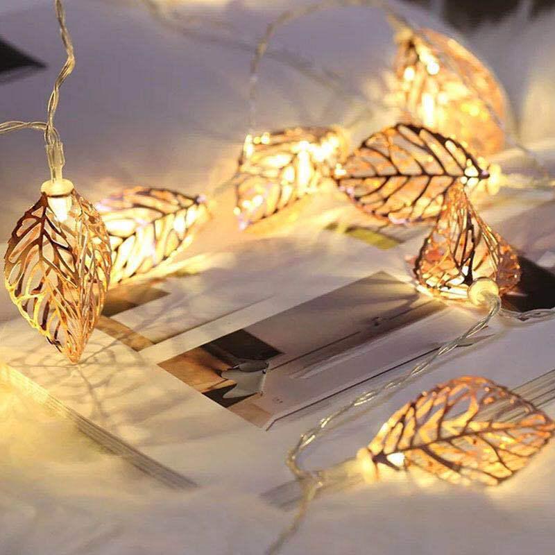 LED Colorful Wrought Iron Leaves Outdoor Waterproof String Lights - Flashing Hanging Decor.