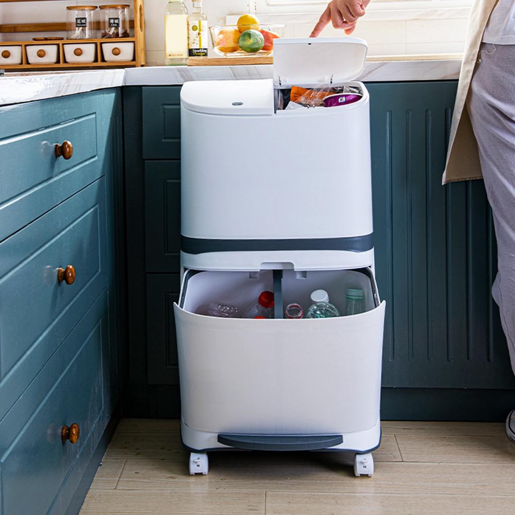 20L/40LConvenient Garbage Bucket Sorted Waste Bin With Wheel Plastic Kitchen Trash Can Corner Recycle Bin Press Open New