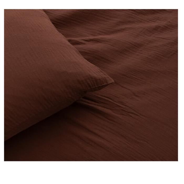 Housse De Couette - Doux Reve - 220x240 Cm - 100% Gaze De Coton - 2 Taies D'oreiller - Marron