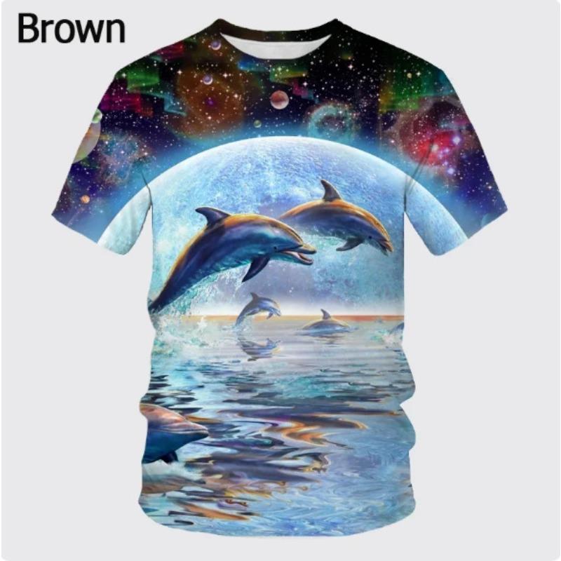 Men's 3D Printed T-Shirt Dolphin Pattern Print Short Sleeve O-Neck Pullover Casual Top