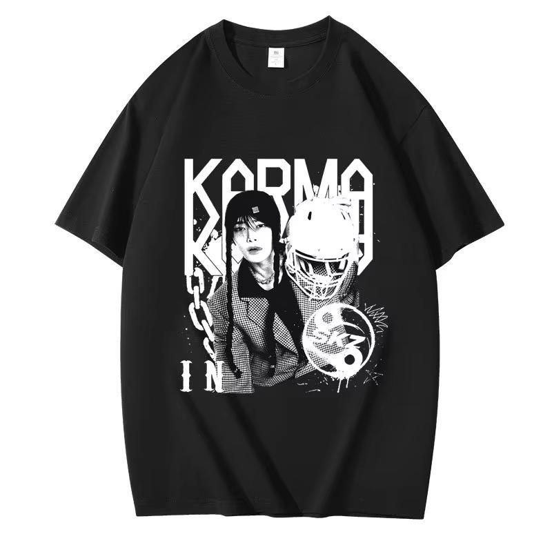 

KPOP 4-й альбом KARMA Футболка ЧАНБИН ХЁНДЖИН ФЕЛИКС Корейская мода 100% хлопок Хип-хоп футболка Топы Харадзюку Уличная одежда M