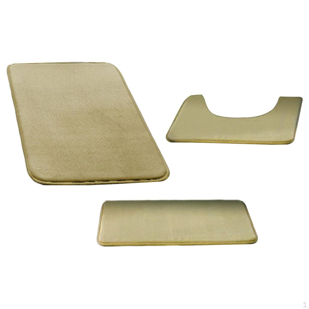 3 Piece Bathroom Rug Soft Carpet Absorbent Polyester Machine Washable Non Slip Floor Mat for