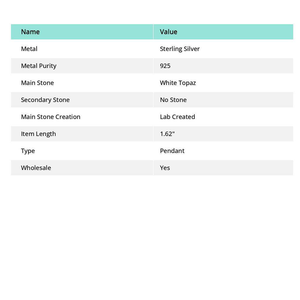 Natural White Topaz Gemstone 925 Sterling Silver Jewelry Pendant 1.62" i9v74