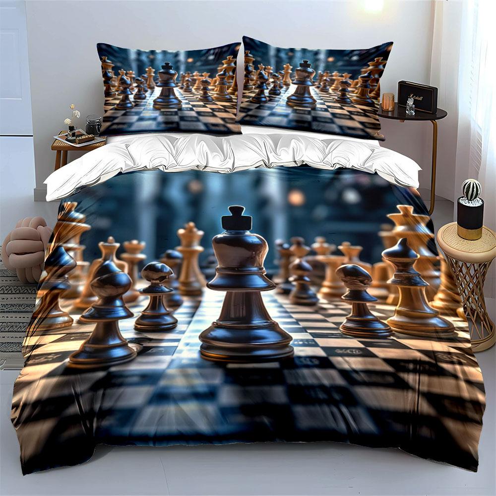 "Chess Game Decorative Set" Soft Skin-Friendly Bedding Set Includes 1 Duvet Cover And 2 Pillowcase Gift