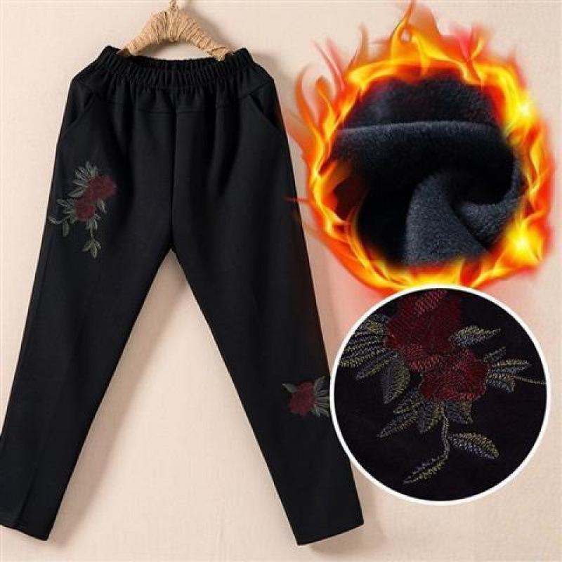 Pantaloni pentru femei de vârstă mijlocie și în vârstă Mamă cu pantaloni largi Toamnă și iarnă Plus pantaloni din bumbac îngroșat din lână