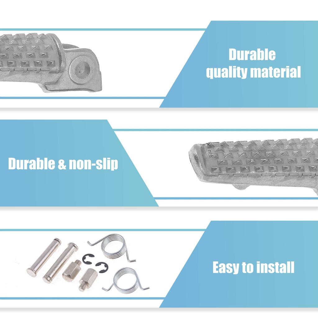 Uxcell Motorcycle Front Silver Compatible with Set of 2 and Pedals, Footsteps, Metal, Non-Slip, Tone, Honda, (Left Right)