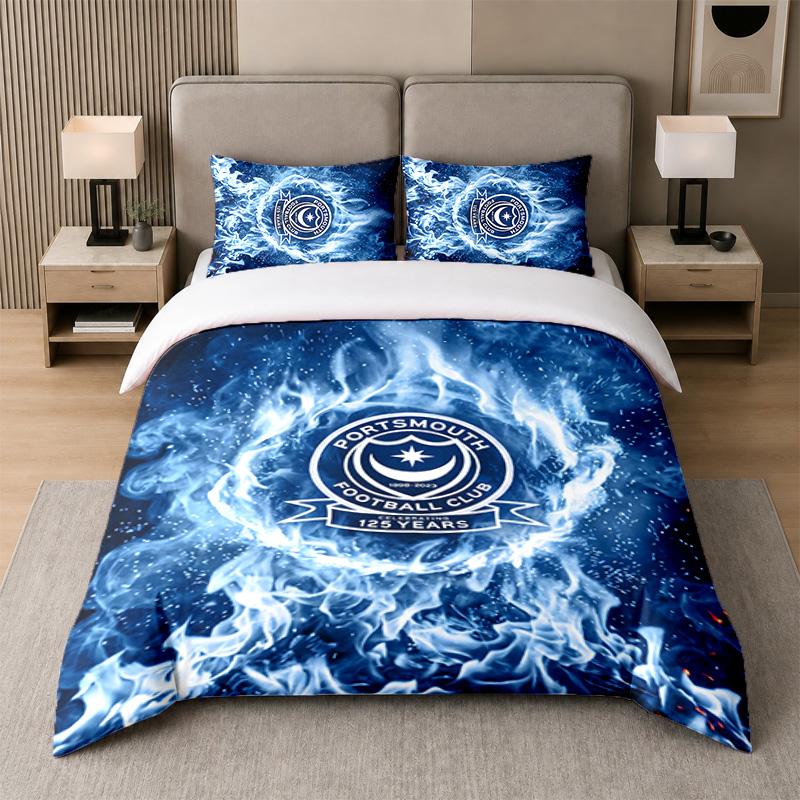 3Pcs Bedding SetPortsmouth FC Soft Bed Sheet and Two Pillowcases Home Bedroom Decor