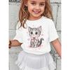 European Sizes Summer Fashion Short-Sleeve T-Shirt for Girls Featuring a Cute Kitten with a Pink Bow And Heart Cartoon Print, a Versatile Casual Top