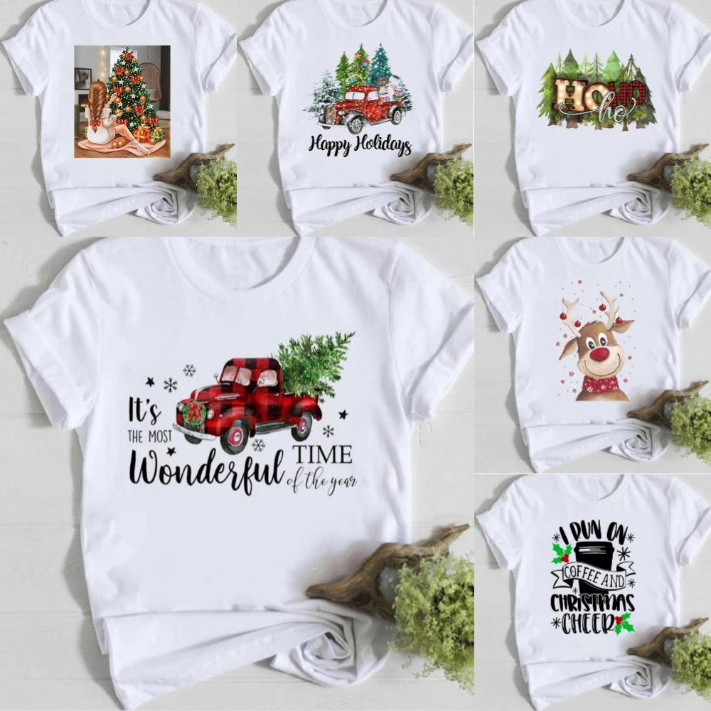 Trendy Unisex Christmas Tshirt Funny Santa Claus Hat Print Loose Fit Casual Tee Merry Xmas Happy New Year Gift for Unisex and Women