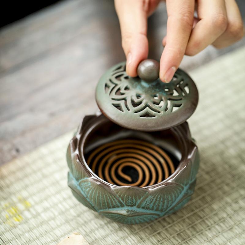 Ceramic Lotus Incense Burner for Mugwort & Sandalwood - Home Health Care Decor.