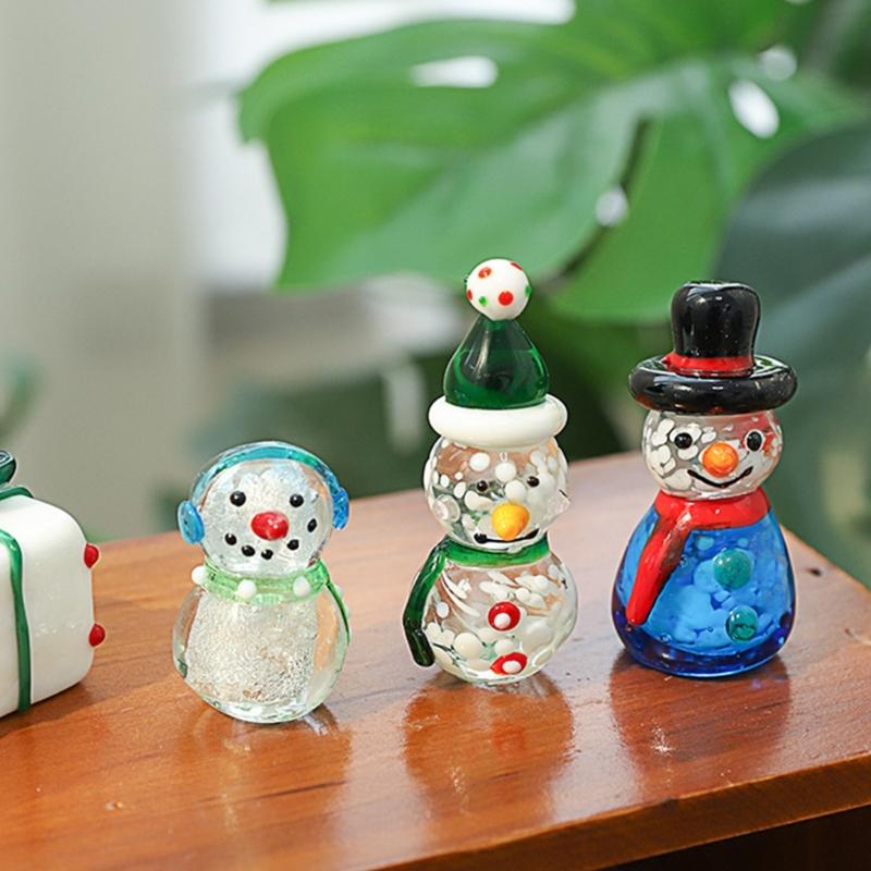 Miniature Snowman Reindeer Table Ornament Blown Glass Craft Christmas Figurine For Festives Season Decorating Accessory