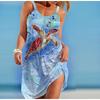 Women's Fashion Beach Style Turtle Print Off-shoulder Camisole Dress
