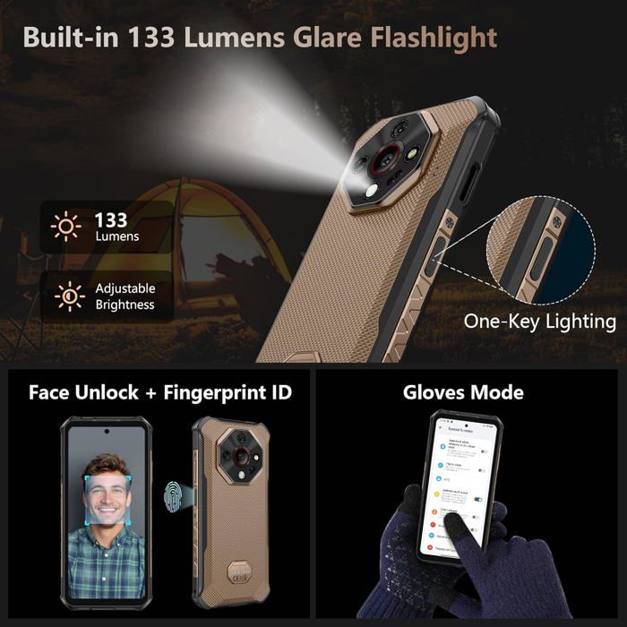 Smartphone Robuste 5G Ulefone Armor X16 Pro 16GO+256GO 6.56" 10360mAh 64MP Telephone Portable Incassable Android 15 NFC/GPS/AI Or