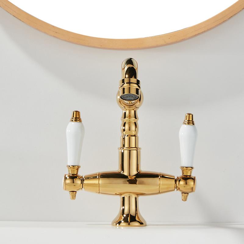 Basin Faucets Antique Brass Bathroom Faucets Industrial Style Sindle Hole Dual Handle Contemporary Water Mixer Tap  85537