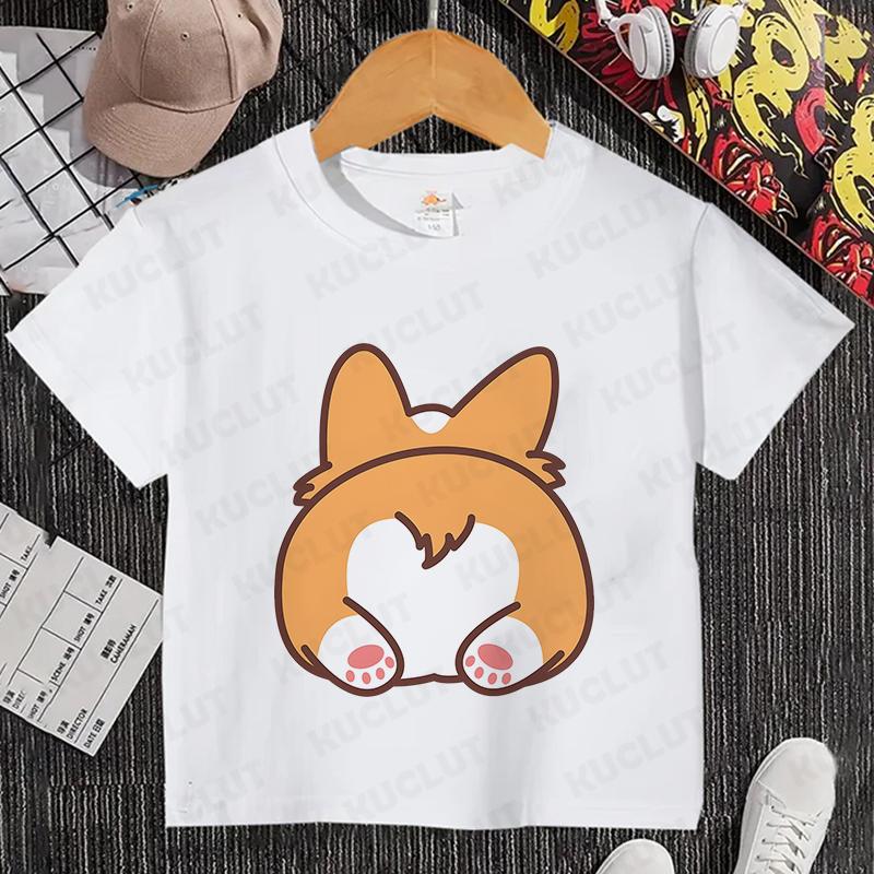 Sommer Kinder Top Corgi Print Kinder Kurzarm T-Shirt Mädchen Geburtstags T-Shirts Jungen Kleidung Lässiges O-Ausschnitt Shirt für Kind