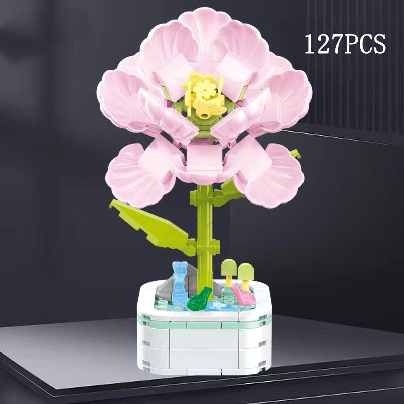 Kalıcı Buket Lale Çiçeği Yapı Taşı 3D Model Ev Dekorasyonu Bitki Saksıda Montaj Tuğlaları Sevgililer Günü Çocuk Hediyeleri