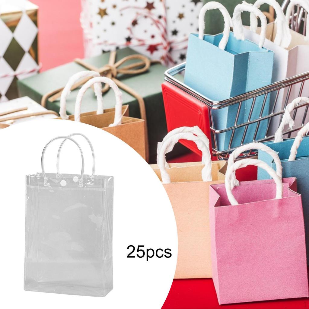 25 Pieces Clear Gift Bags Party Favor Wrap Reusable Supplies Tote for Shower Father's Day