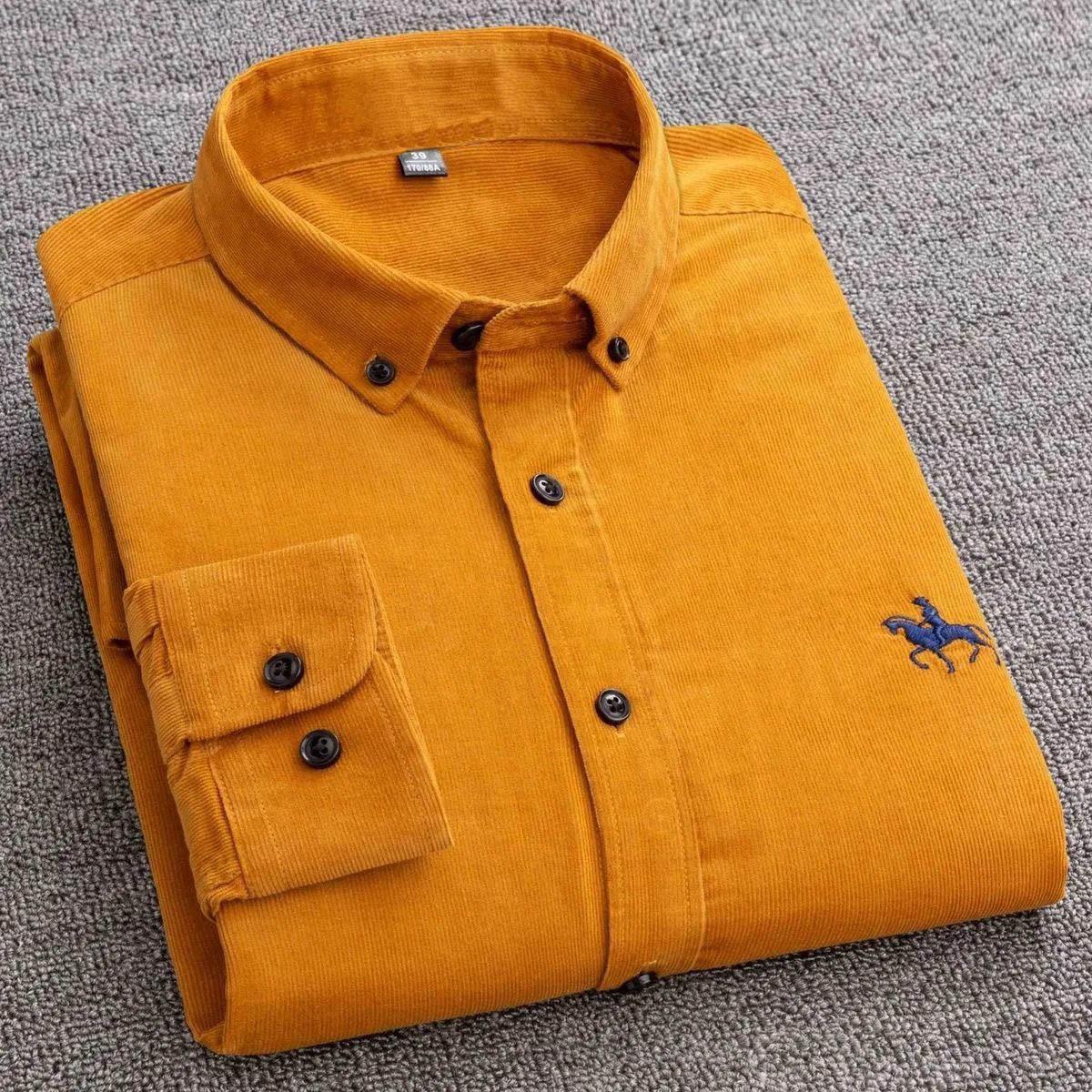 

Осенне-зимняя вельветовая рубашка из чистого хлопка, мужская повседневная рубашка с длинным рукавом