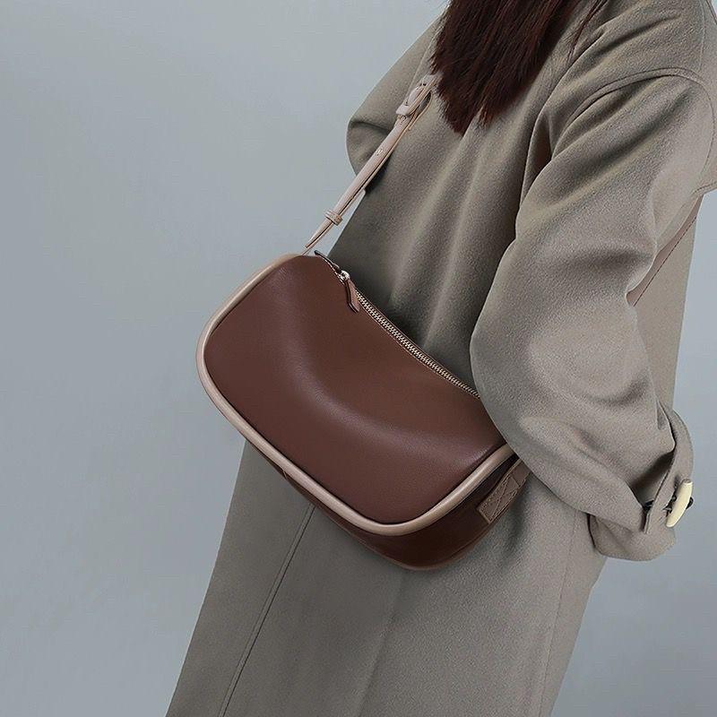 Retro Color-blocked Saddle Bag, Single Shoulder Bag, Wide Shoulder Strap Crossbody Bag, Pillow Bag Casually