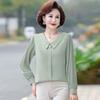 Mom's Spring and Autumn Chiffon Shirt Long Sleeve Middle Aged and Elderly Women's Top Clothes Spring Clothing
