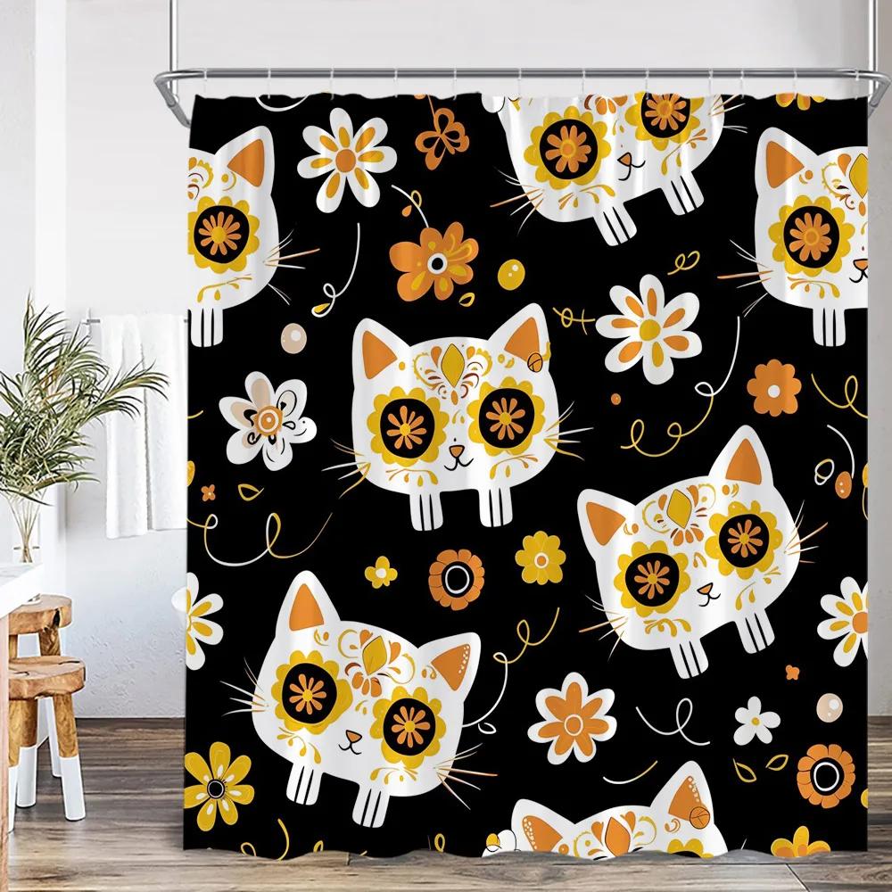 Roztomilý kreslený vzor ducha Sprchový závěs Dýňová lucerna Přízrak Oranžová Růžová Koupelnová dekorace Dítě Šťastný Halloween Vana Závěs