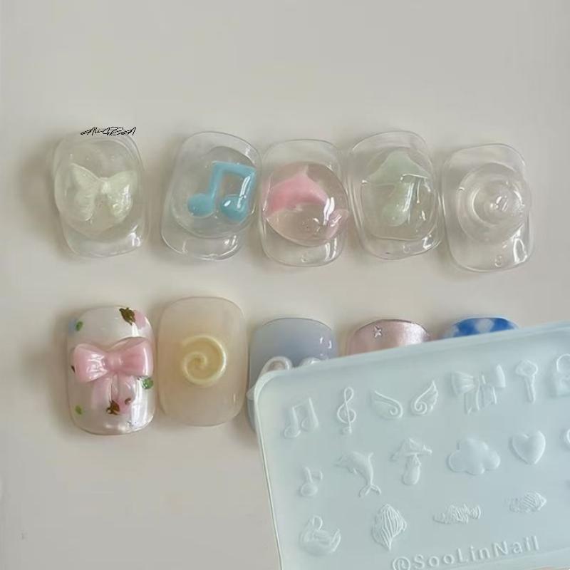 Y2K Silicone Nail Mold Musical Note Dolphin Cartoon Puppy Bowknot Design Tools for DIY Manicure Nail Art Decoration