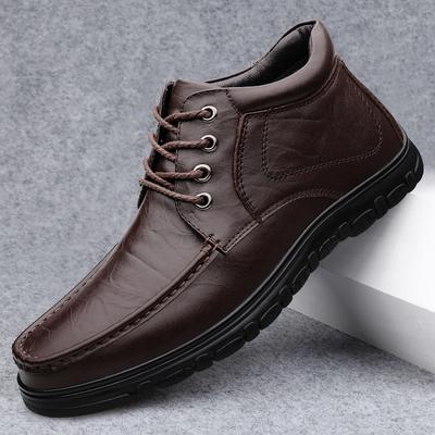 Fashion New High Top Genuine Leather Men's Shoes Outdoor Wear Resistant Basic Boots Fashion Man Warm Plush Fur Snow Boots Hiking Shoes