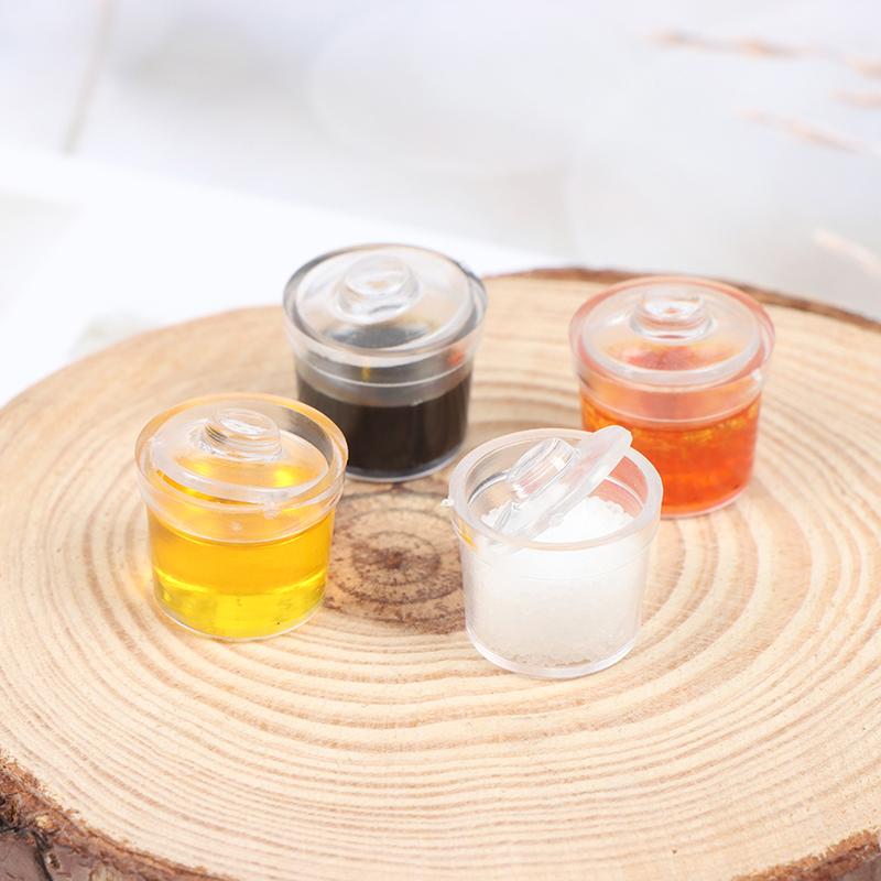 1Set 1:12 Dollhouse Miniature Chili Soy Sauce Salt Seasoning Jar Kitchen Decor