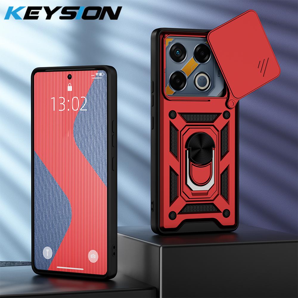 KEYSION Shockproof Armor Case for Infinix GT 20 Pro 5G Slide Camera Lens Protection Ring Stand Phone Cover for Infinix GT 20 Pro