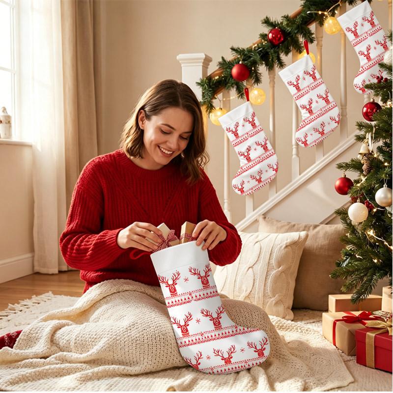 Christmas decoration fireplace hanging stockingChristmas Stockings 1pc 45.72 cm, Retro Reindeer Red Printed So