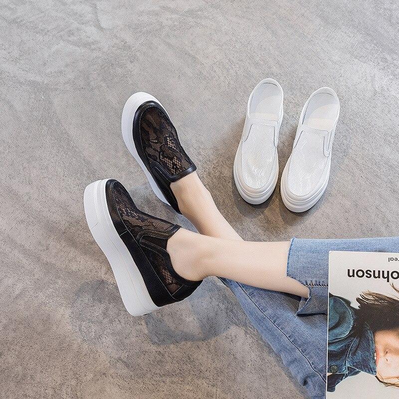 Fujin 9cm New Air Mesh Krajka Platforma Klín Letní Pohodlná Móda Vysoká značka Prodyšné Slip na tlusté podrážce Neformální módní boty
