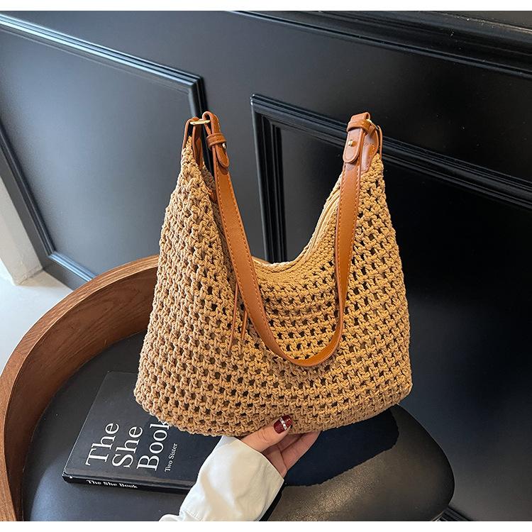 Lazy Tote Bag Summer New Niche High-end Woven Bag Seaside Portable Shoulder Bag Women
