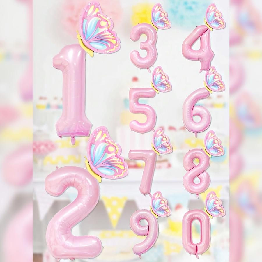 4pcs 40inch Pink Number Balloon with Butterfly Wings Foil Balloon 0-9 Fairy Theme Girl Birthday Party Decor Baby Shower Supplies number 0&40inch