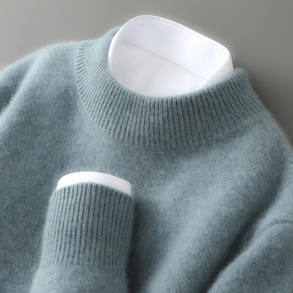 Men's Pure Wool Half-High Collar Thick Business Pullover Sweater - Loose Knit Base Layer